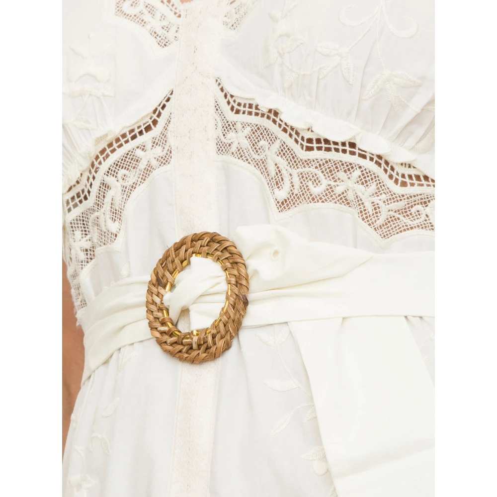 Twinset Lange Raffia Riem Witte Jurk White Dames