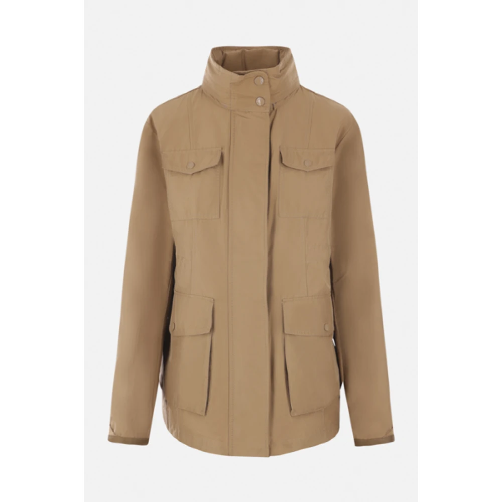 Moncler Beige Katoenen Jas met Logopatch Beige Dames