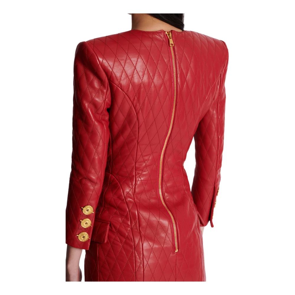 Balmain Korte gewatteerde leren jurk Red Dames