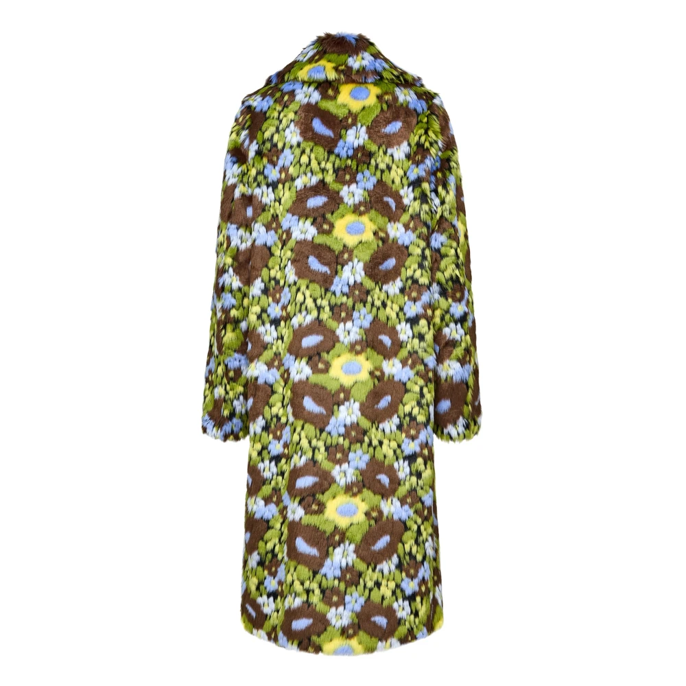 Cesare Gaspari Trendy Faux Fur Lange Jas met Levendige Bloemenprint Multicolor Dames