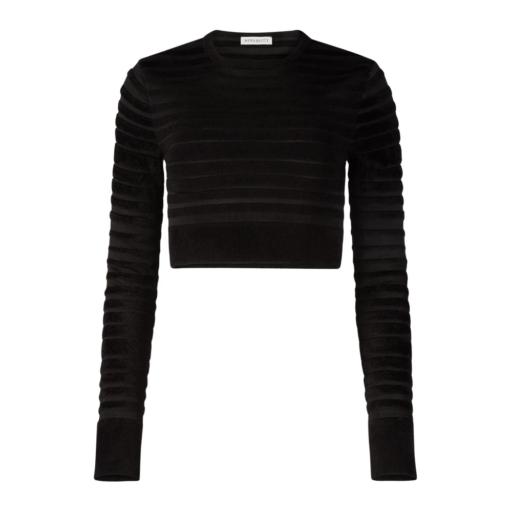 Nina Ricci Zwart Tonal Gestreepte Cropped Top Black Dames