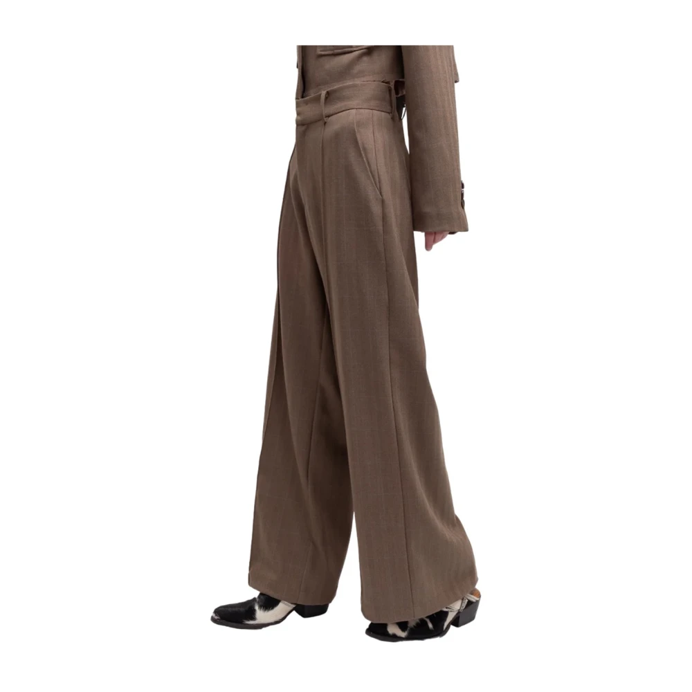 Weili Zheng Wijde Casual Broek met Piping Beige Dames