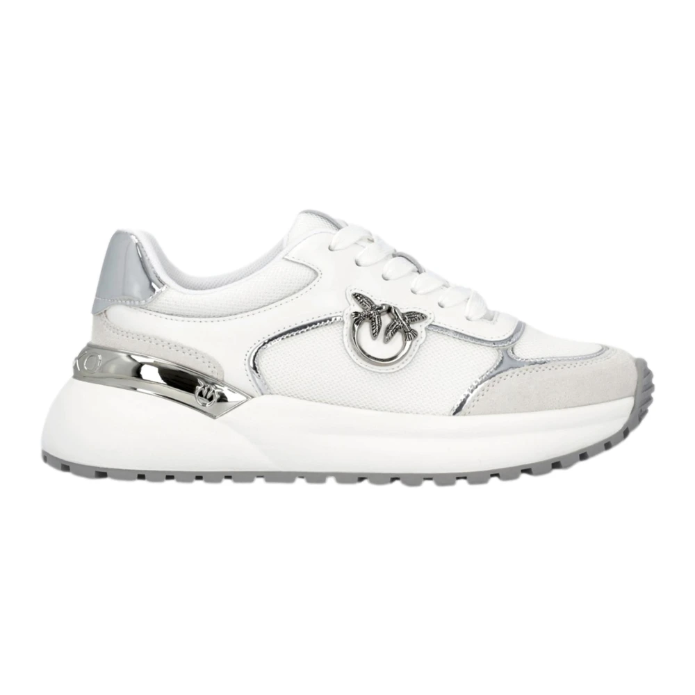 Pinko Men's White Sneakers, 7 Uk, Silver Trainers Love Birds Ss0019p027