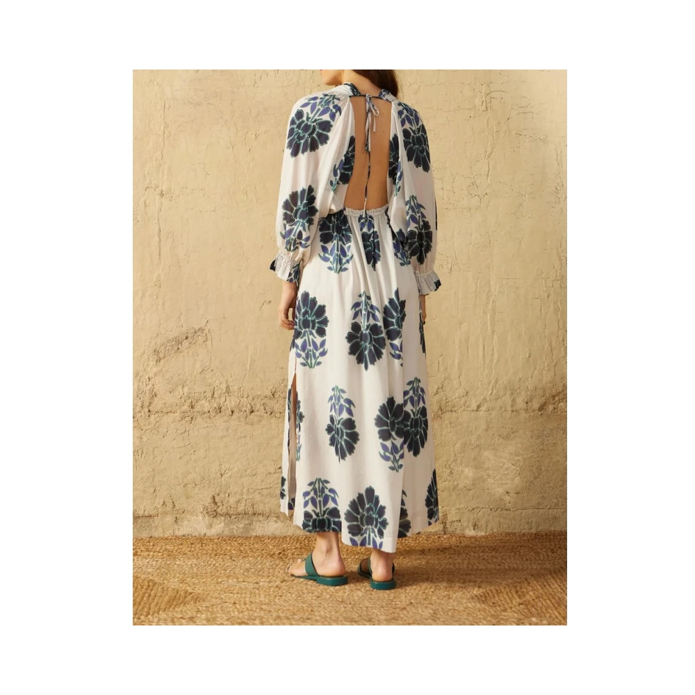 Mare Di Latte Indiase Bloemen Lange Katoenen Kimono White Dames