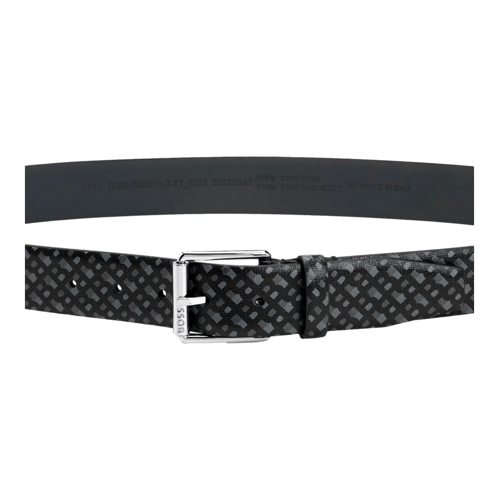 Hugo Boss Italiaanse leren monogramriem Roll-Bmono Black Heren