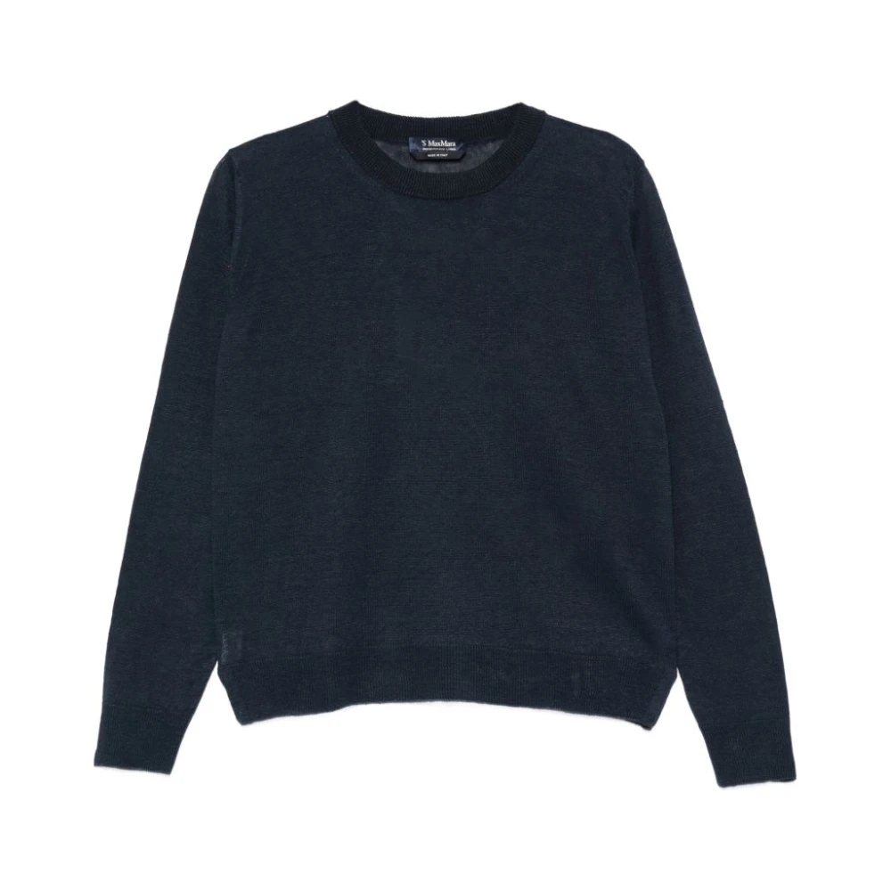 Max Mara Women's Blue Round-Neck Knitwear, Xs, Maglia Fervore
