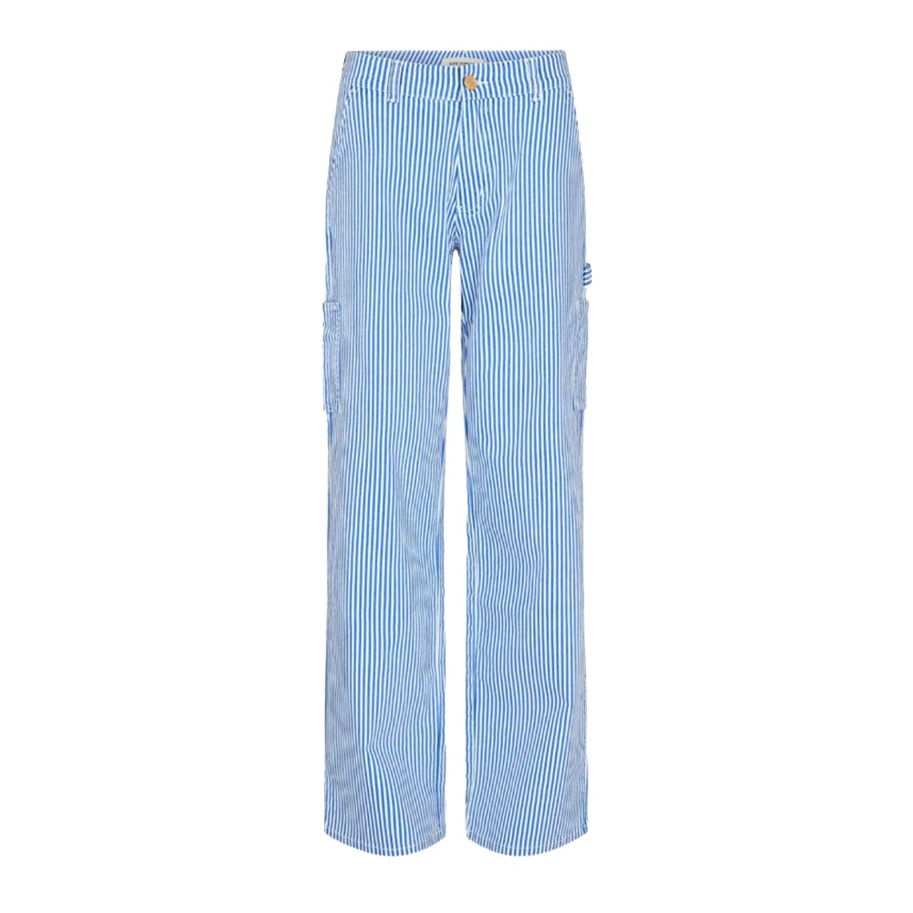 Sofie Schnoor Blue Straight Trousers, Female, L, Cargo Trousers With Striped Print
