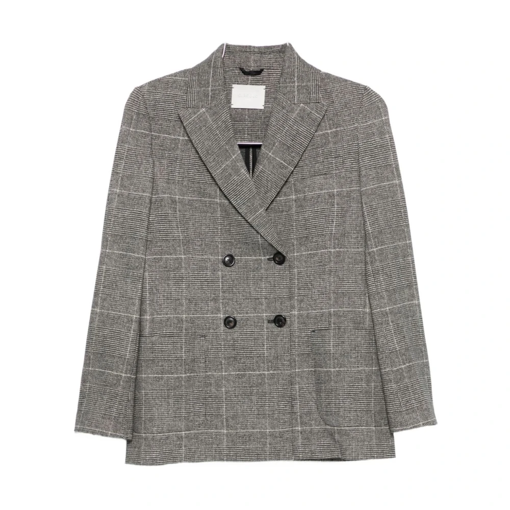 Circolo 1901 Women's Black Blazers,, Checked Double-Breasted Jacket Small