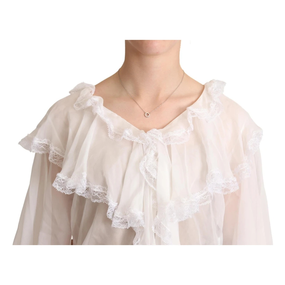 Dolce & Gabbana Witte Zijden Blouse met Lange Mouwen en Kant White Dames