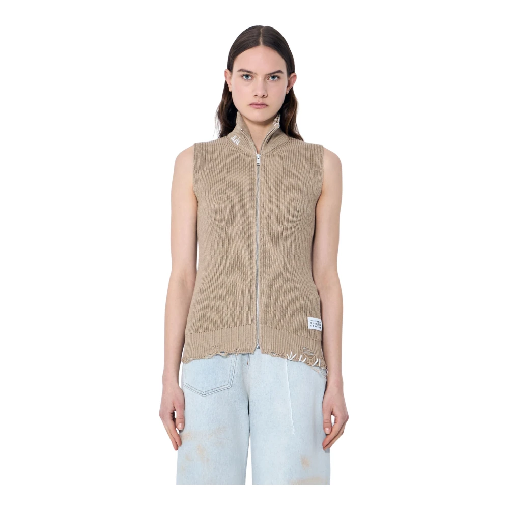MM6 Maison Margiela Gestoorde Katoenen Brei-vest Beige Dames