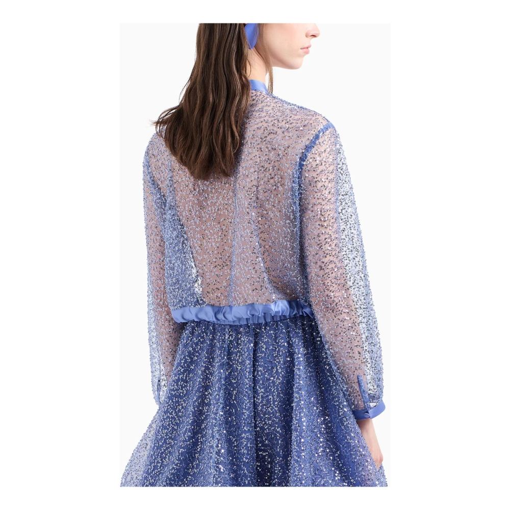 Emporio Armani Pailletten Geborduurd Tule Shirt Blue Dames