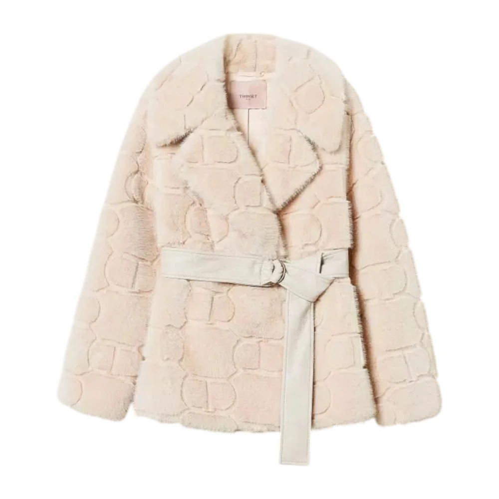 Twinset Stijlvolle Nepbontjas Beige Dames