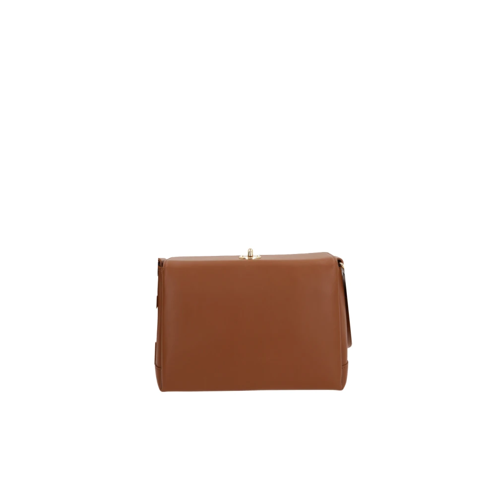 Plan C Bruine leren schoudertas met twist-lock Brown Dames
