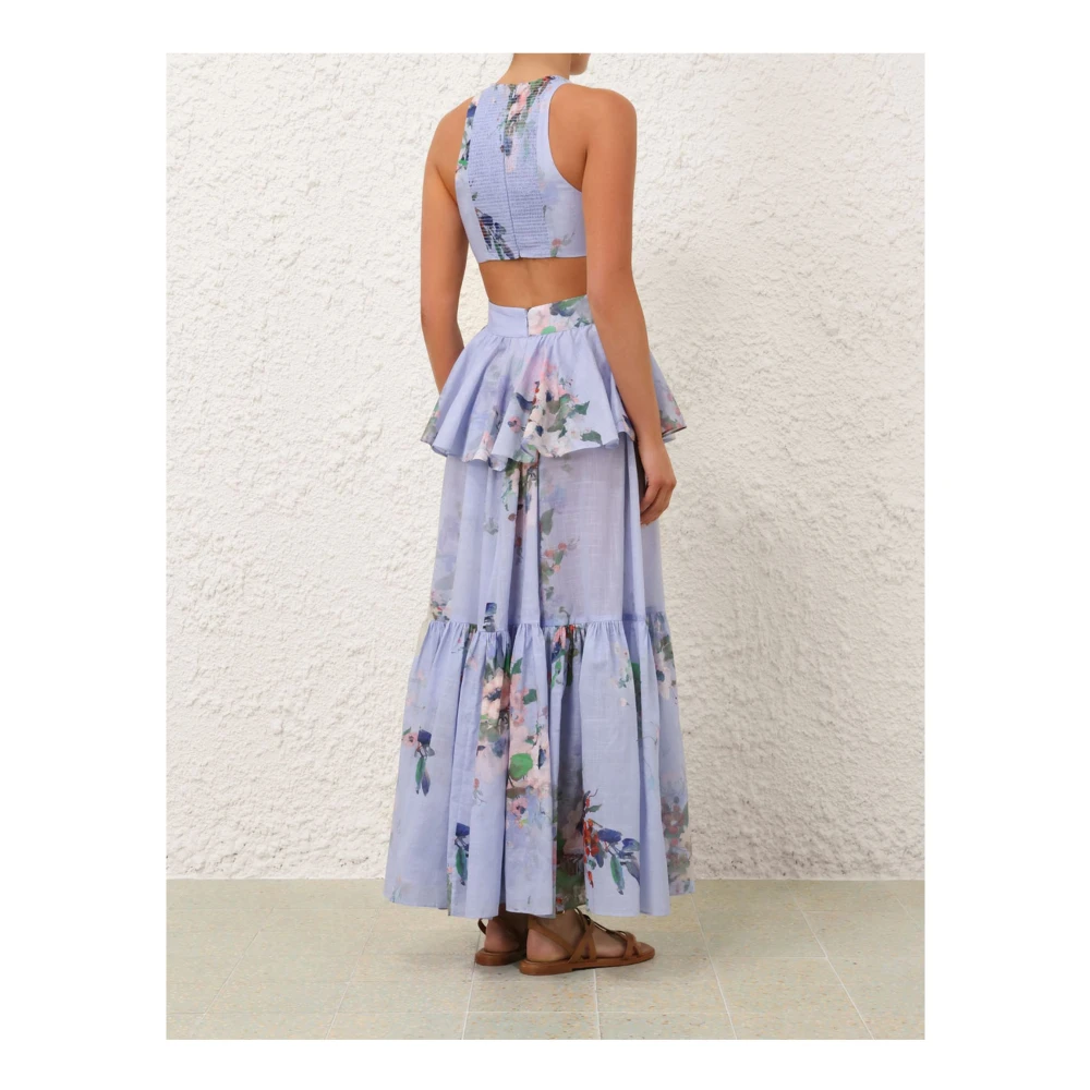 Zimmermann Blauwe Bloemen Midi Jurk met Strik Blue Dames