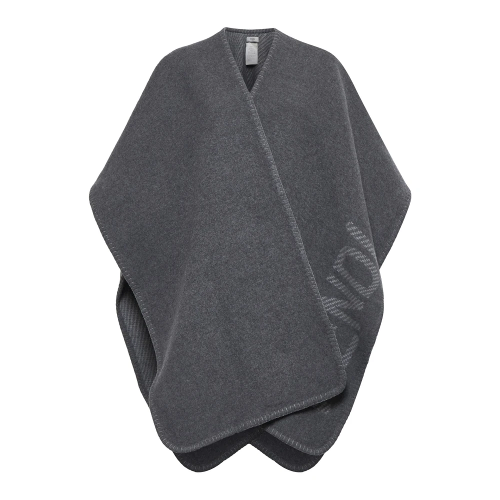 Fendi Grijze Wol Kasjmier Poncho met Logo Gray Dames
