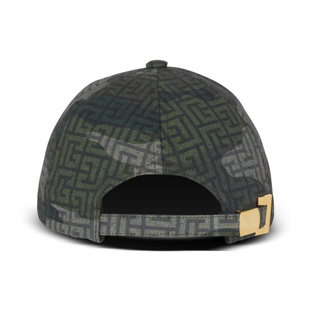 Balmain Monogram camouflage print baseball cap Green Heren