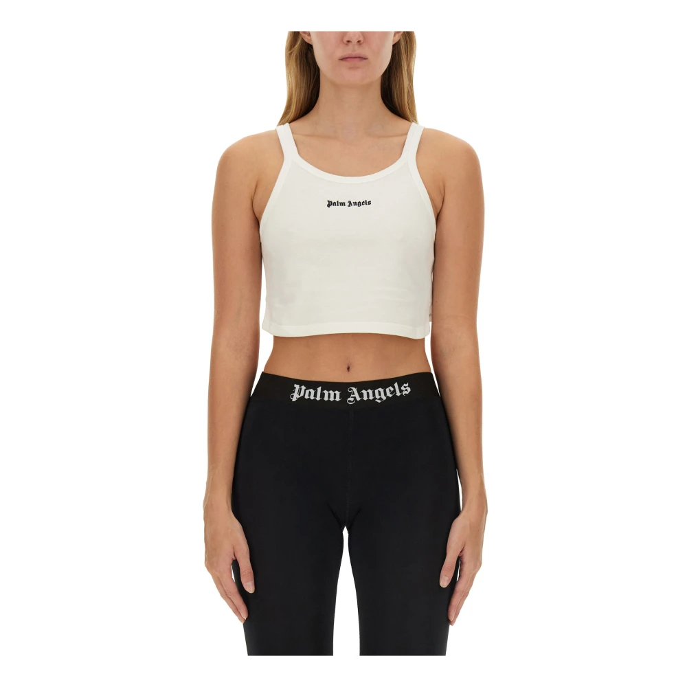 Palm Angels Vrouw Wit Tops Dames, Xs, Katoen, Classic Logo Tank Top