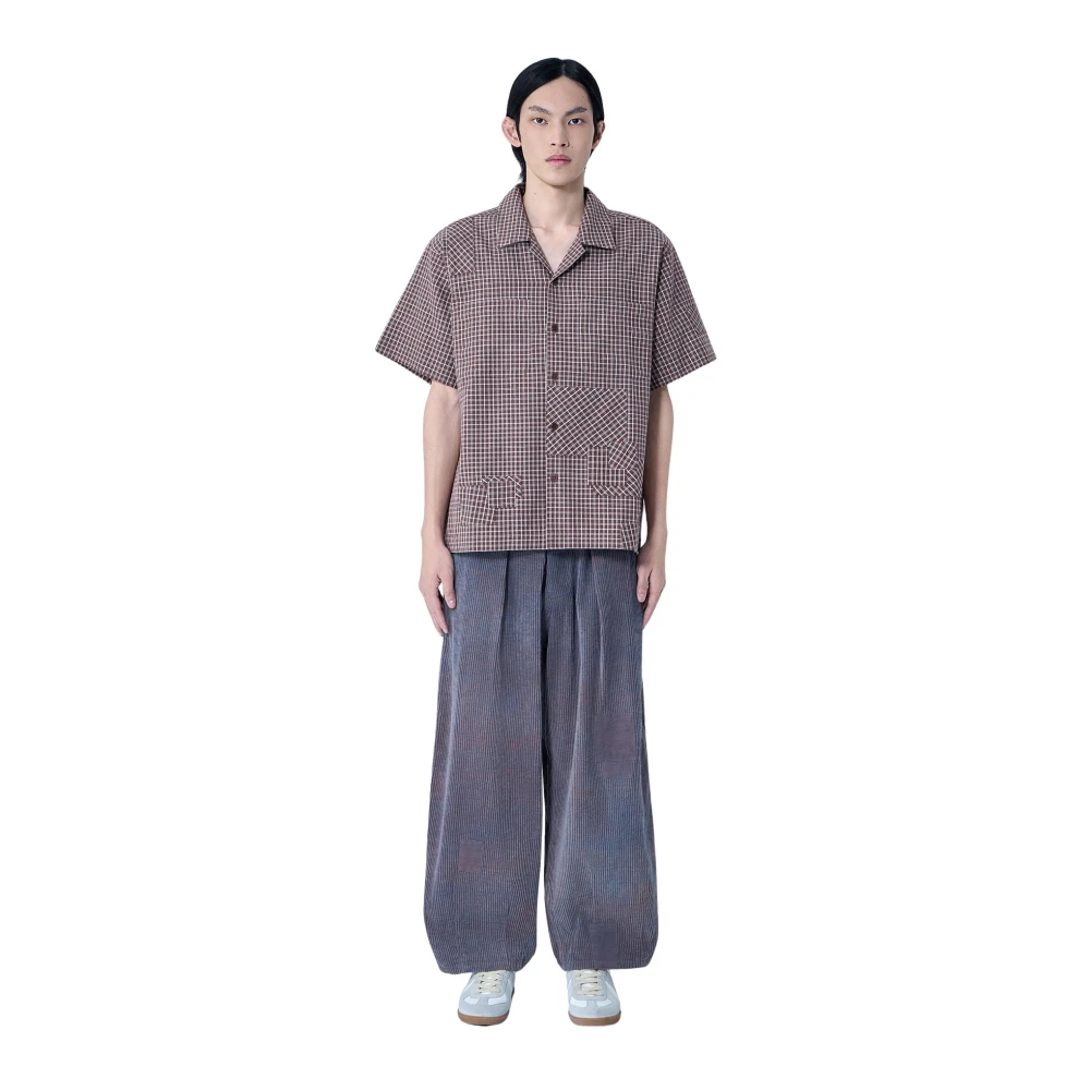 Story Mfg. Brown Short Sleeve Shirts, Male, M, Checkered Short Sleeve Shirt