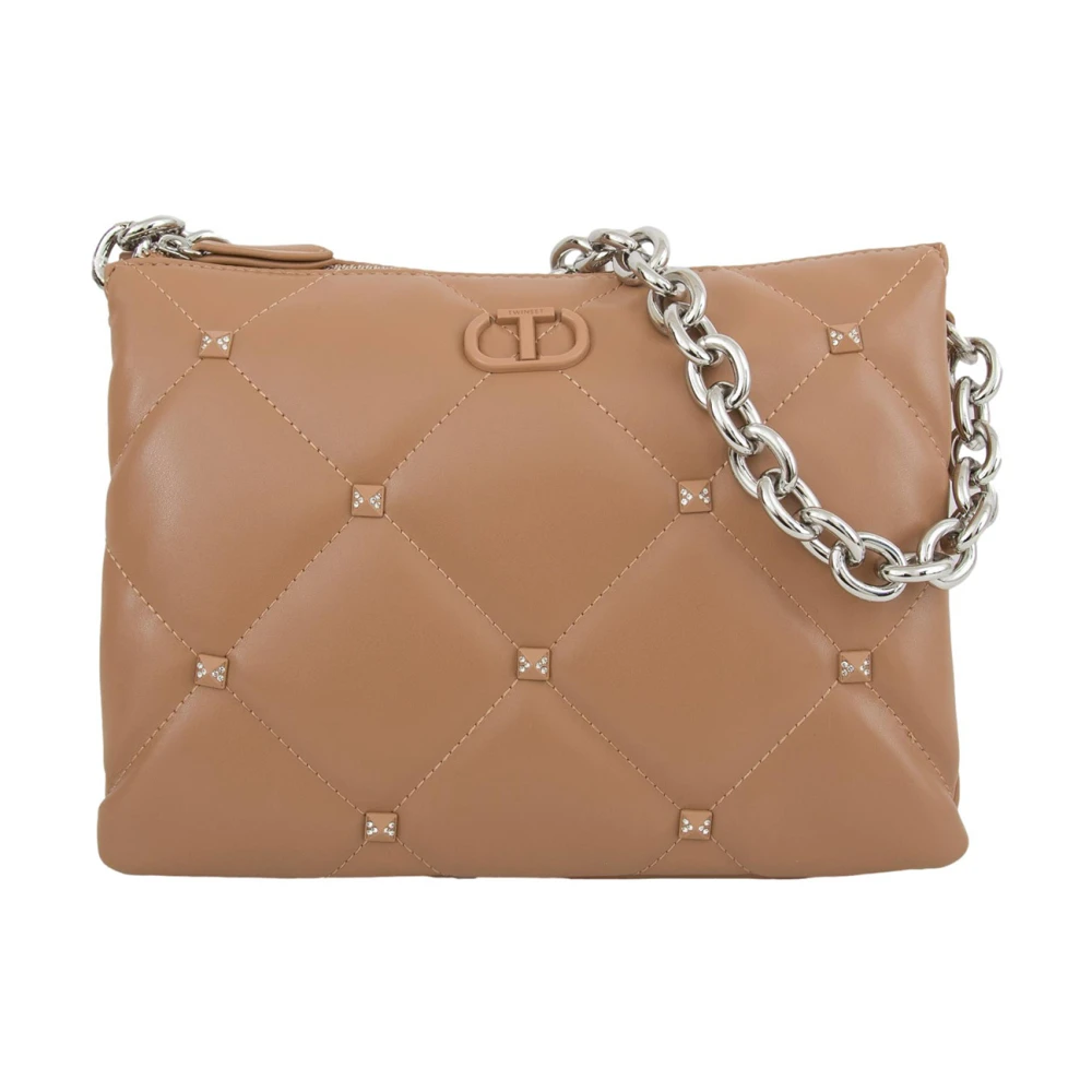 Twinset Beige Gewatteerde Schoudertas met Strass Brown Dames