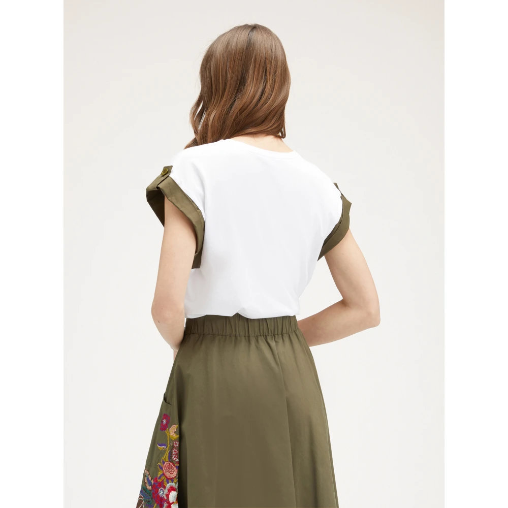 Motivi Kimono Style T-Shirt met Contrastboorden White Dames