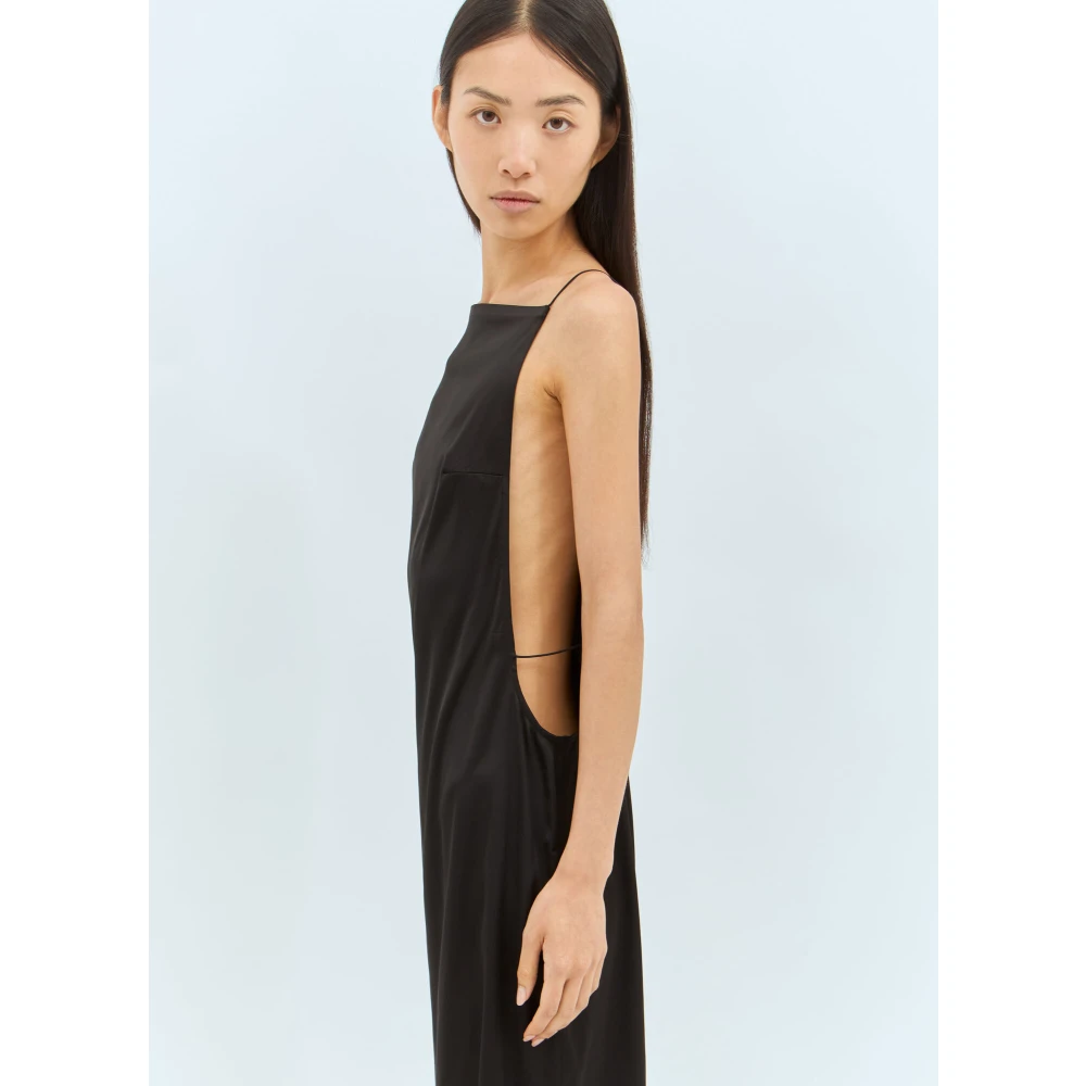 Jacquemus Satin Midi Jurk met Open Zijkanten Black Dames