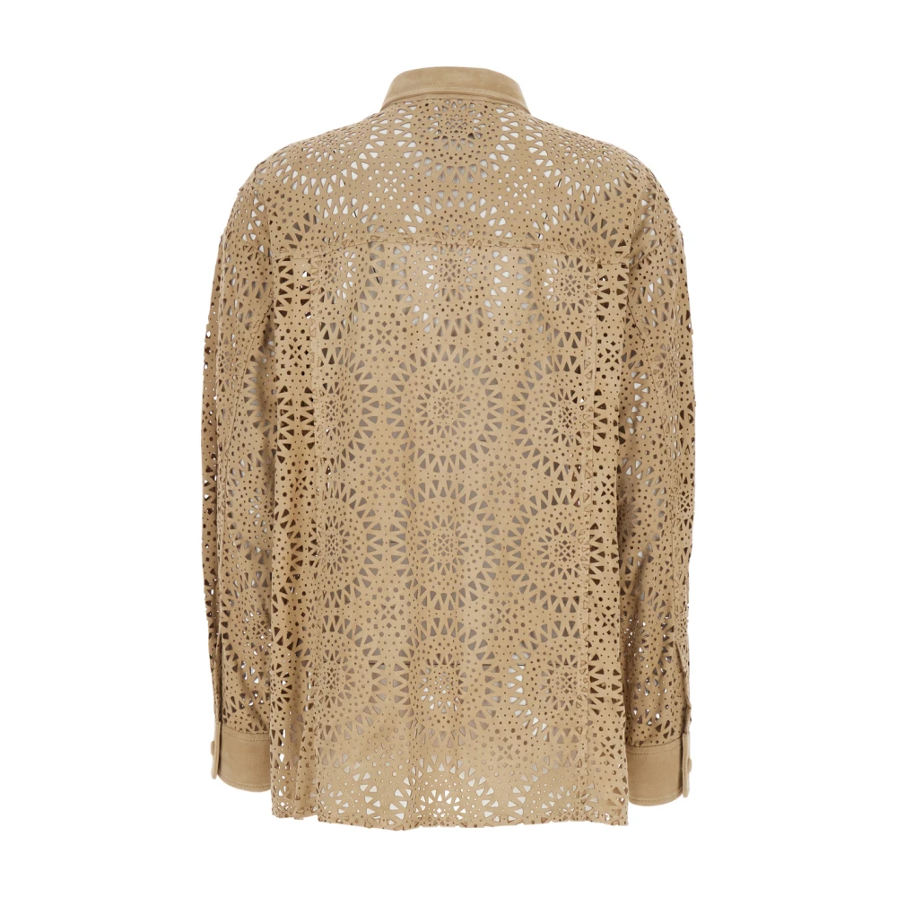 Eleventy Beige Klassieke Kraag Geperforeerde Shirt Beige Dames