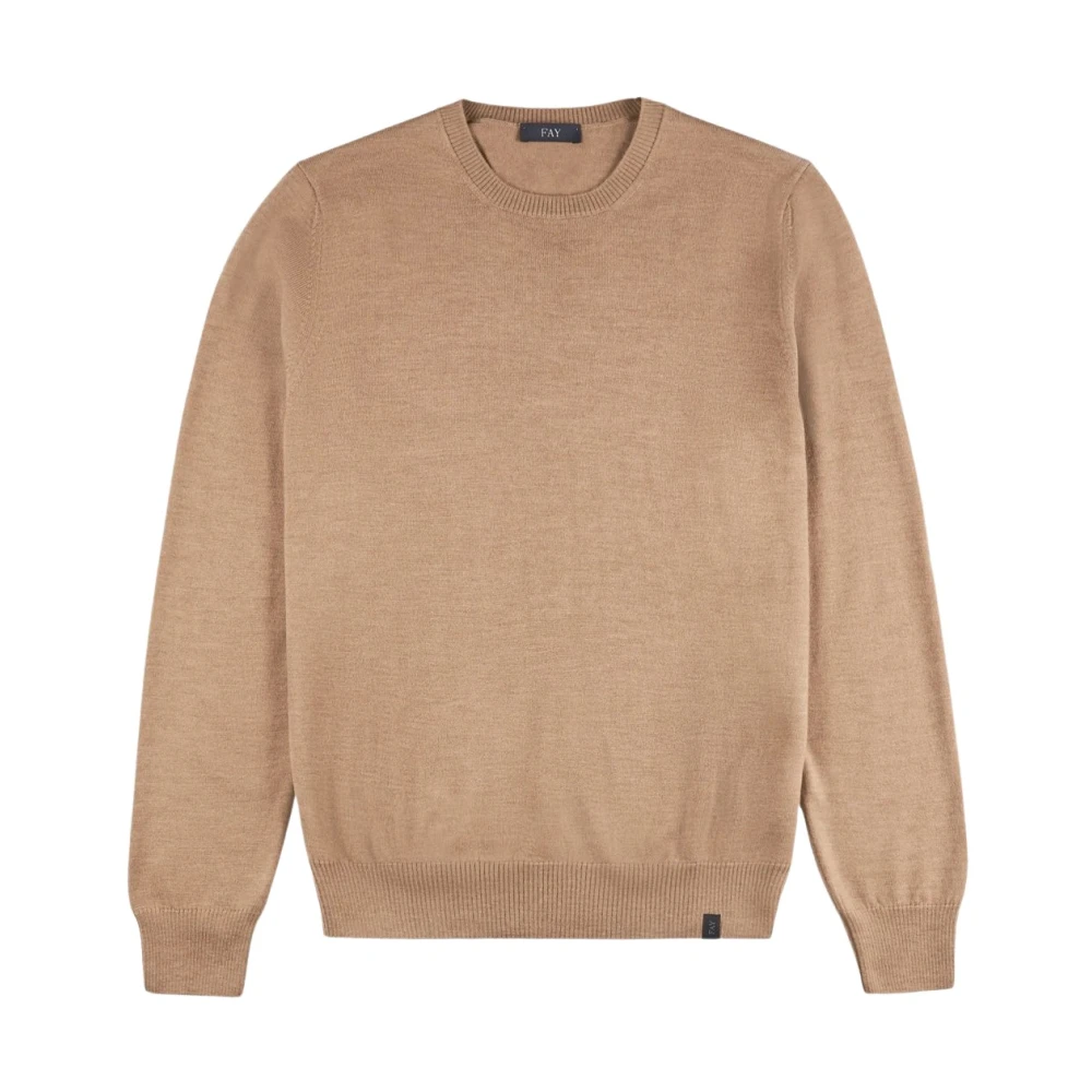 Fay Brown Round-Neck Knitwear, Male, Xl, Maglia Pull Girocollo In Lana