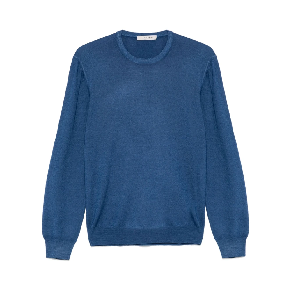 La Fileria Saffierblauwe Crew Neck Sweater Blue Heren