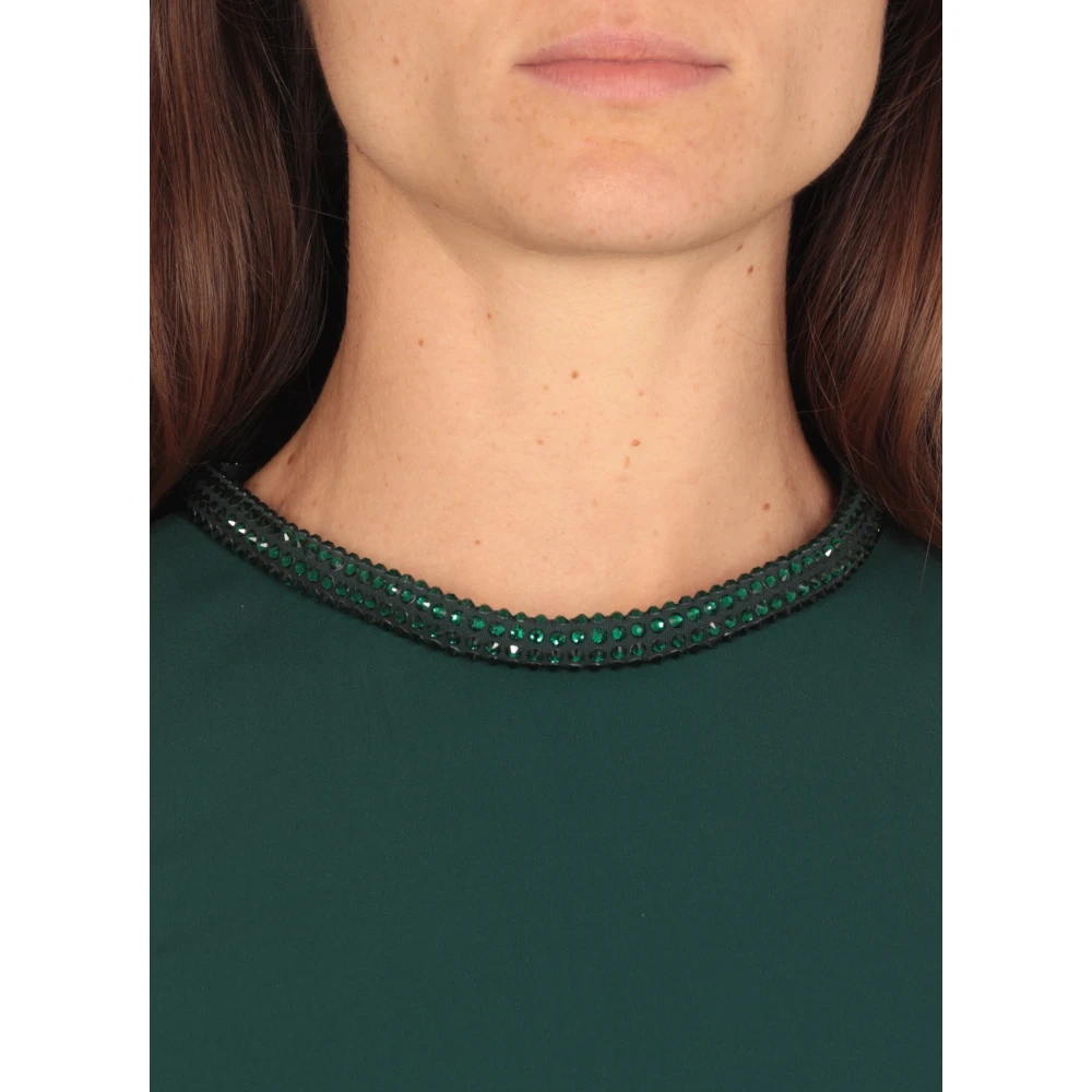 pinko Groene Viscose Jurk met Strass Detail Green Dames