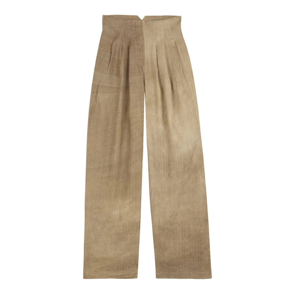 Cortana Högmidjade linneblandade vida byxor Beige, Dam