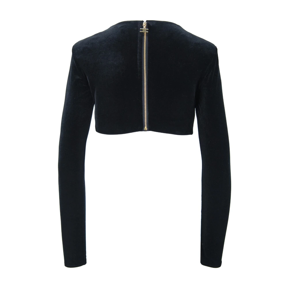 Elisabetta Franchi Fluwelen Top Met Lange Mouwen En Versiering Black Dames