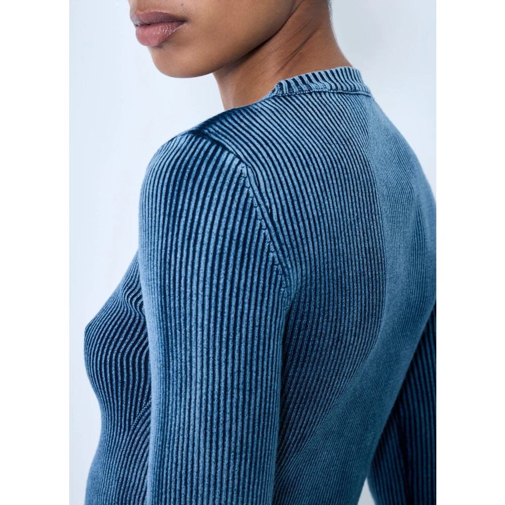 Diesel Rib Top met Logo Plaque Blue Dames