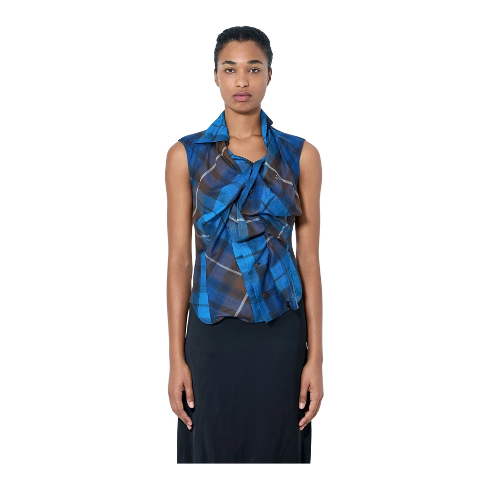 Vivienne Westwood Vrouw Blauw Overhemden Dames, M, Katoen, Korte Mouw Drunken Shirt