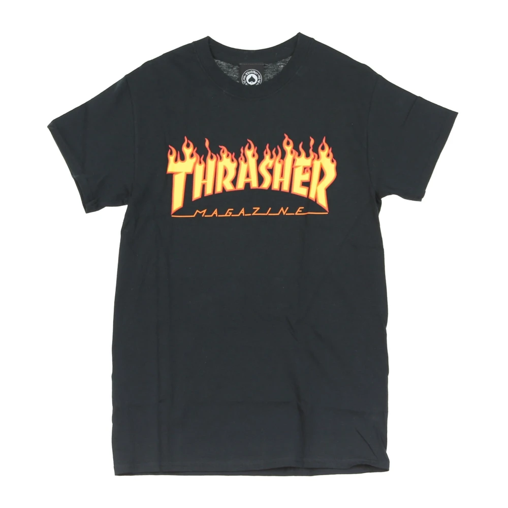 Thrasher Flame Tee Zwart Geel Korte Mouw T-shirt Black Heren