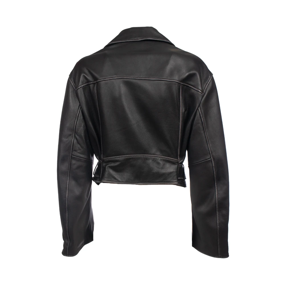 Max Mara Weekend Biker Leren Jas met Ritszakken Black Dames