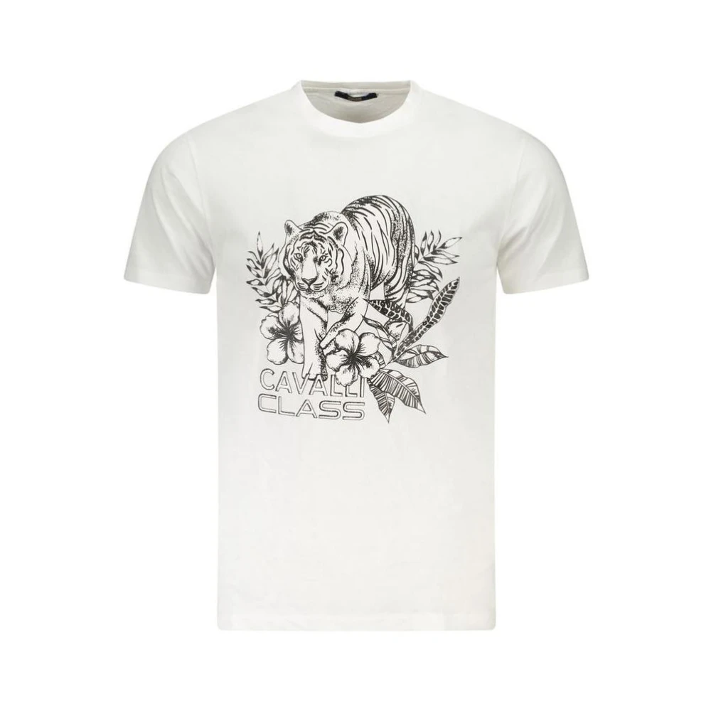 Cavalli Class Men's White Bold Print Crew Neck T-Shirt