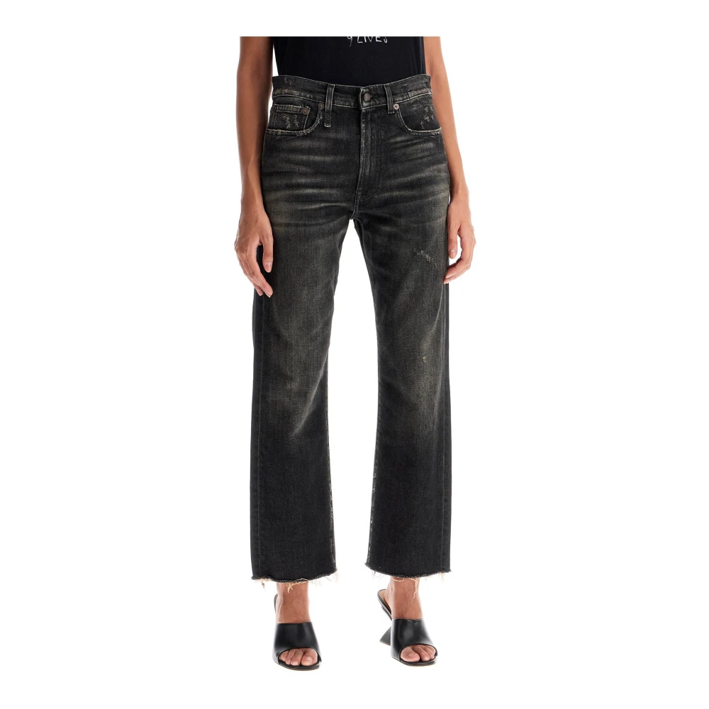 R13 Klassieke Boyfriend Jeans met Rauwe Zoom Black Dames