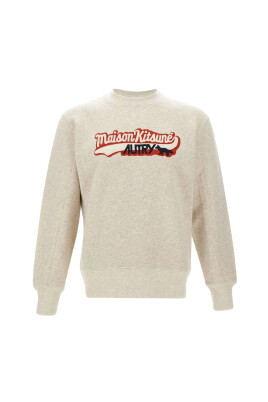 sweatshirt-gris-avec-logo-et-col-rond