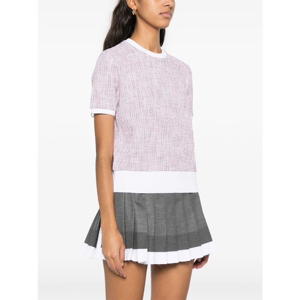 Thom Browne Gestreept Logo Patch Crew Neck T-shirt Red Dames