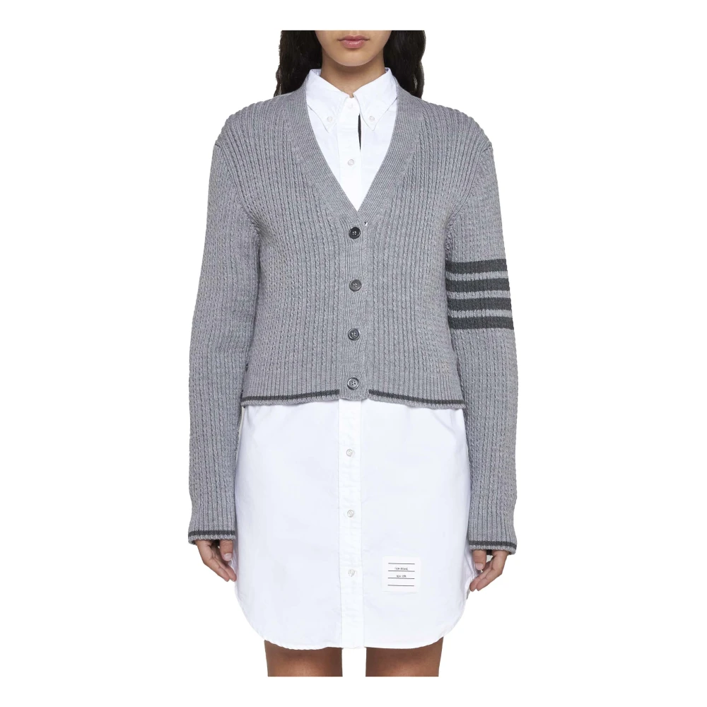 Thom Browne Cropped V-Neck Sweater met Strepen Gray Dames