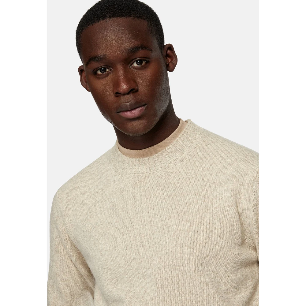 Boggi Milano Wol Blend Crew Neck Jumper Beige Heren