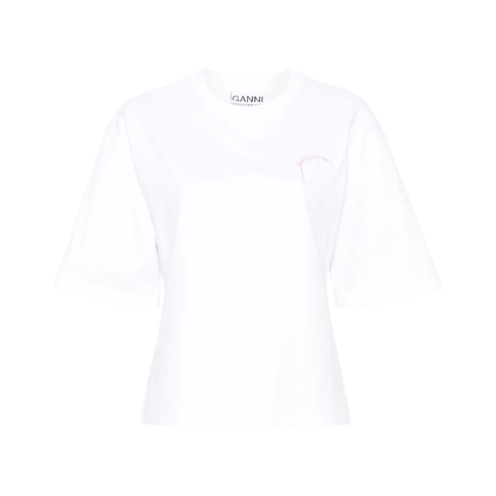 Ganni Witte Katoenen Logo T-shirt White Dames