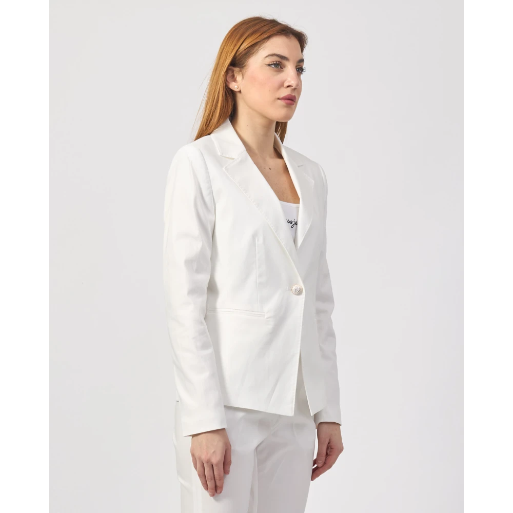 YES ZEE Witte Katoenen Jas met Gouden Knoop White Dames