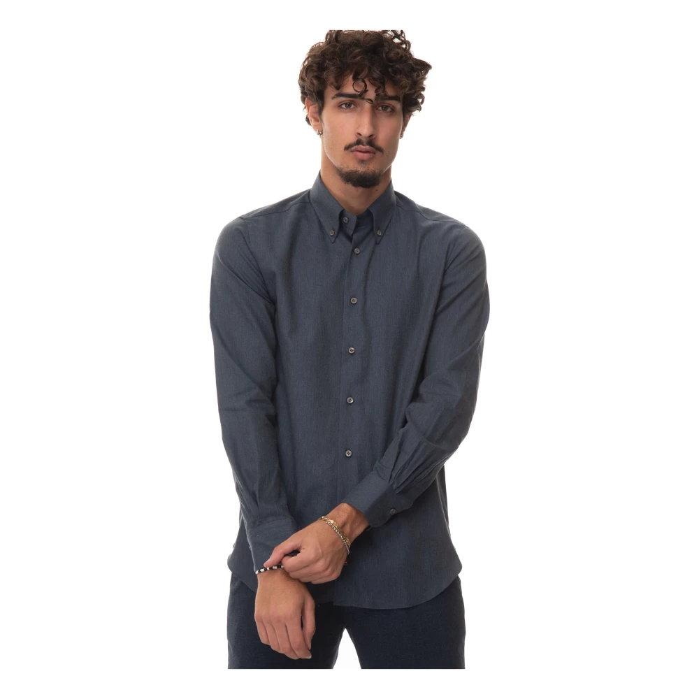 Càrrel Flanellen Button-Down Casual Overhemd Blue Heren