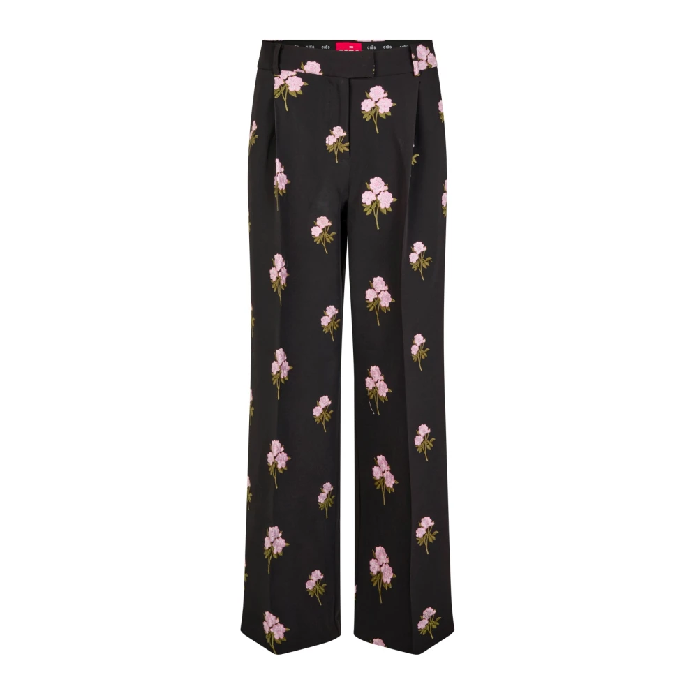 Cras Bloemen geborduurde klassieke broek Black Dames