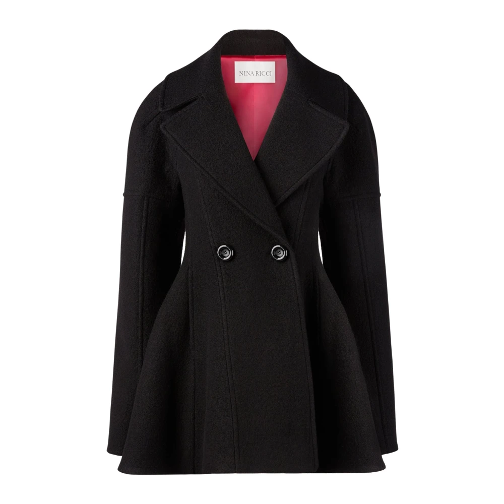 Nina Ricci Zwarte Wol Cinched Taille Jas Black Dames