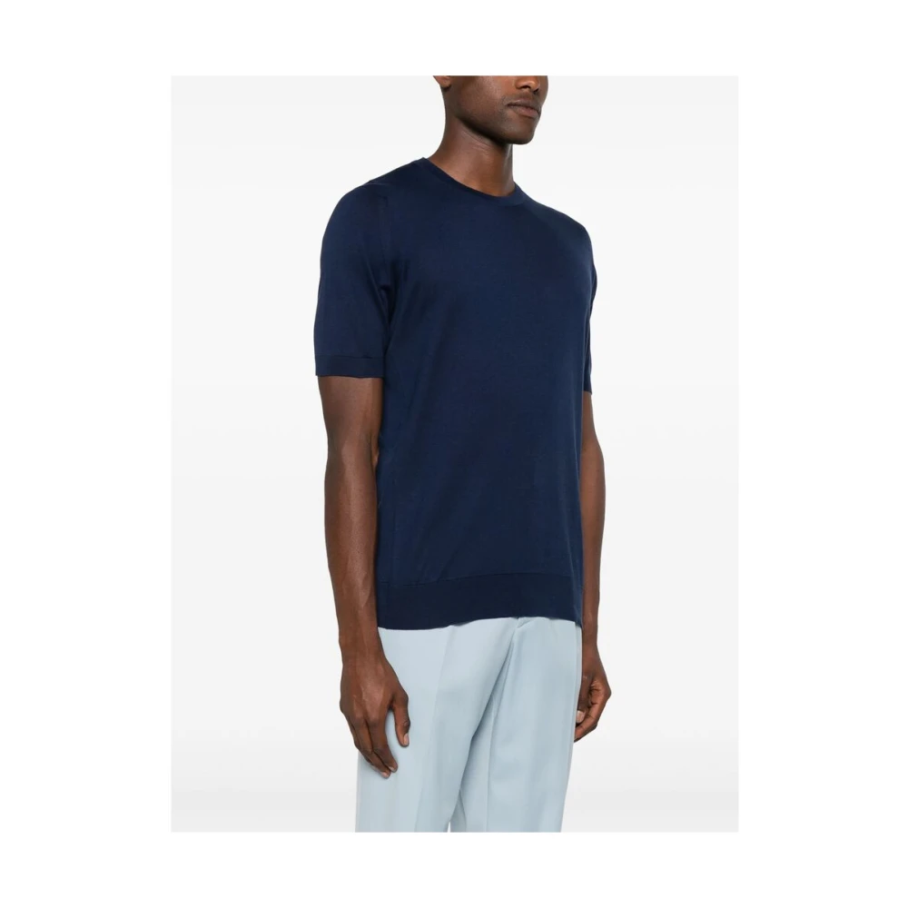John Smedley Navy Blue Katoen Gebreid Crew T-shirt Blue Heren