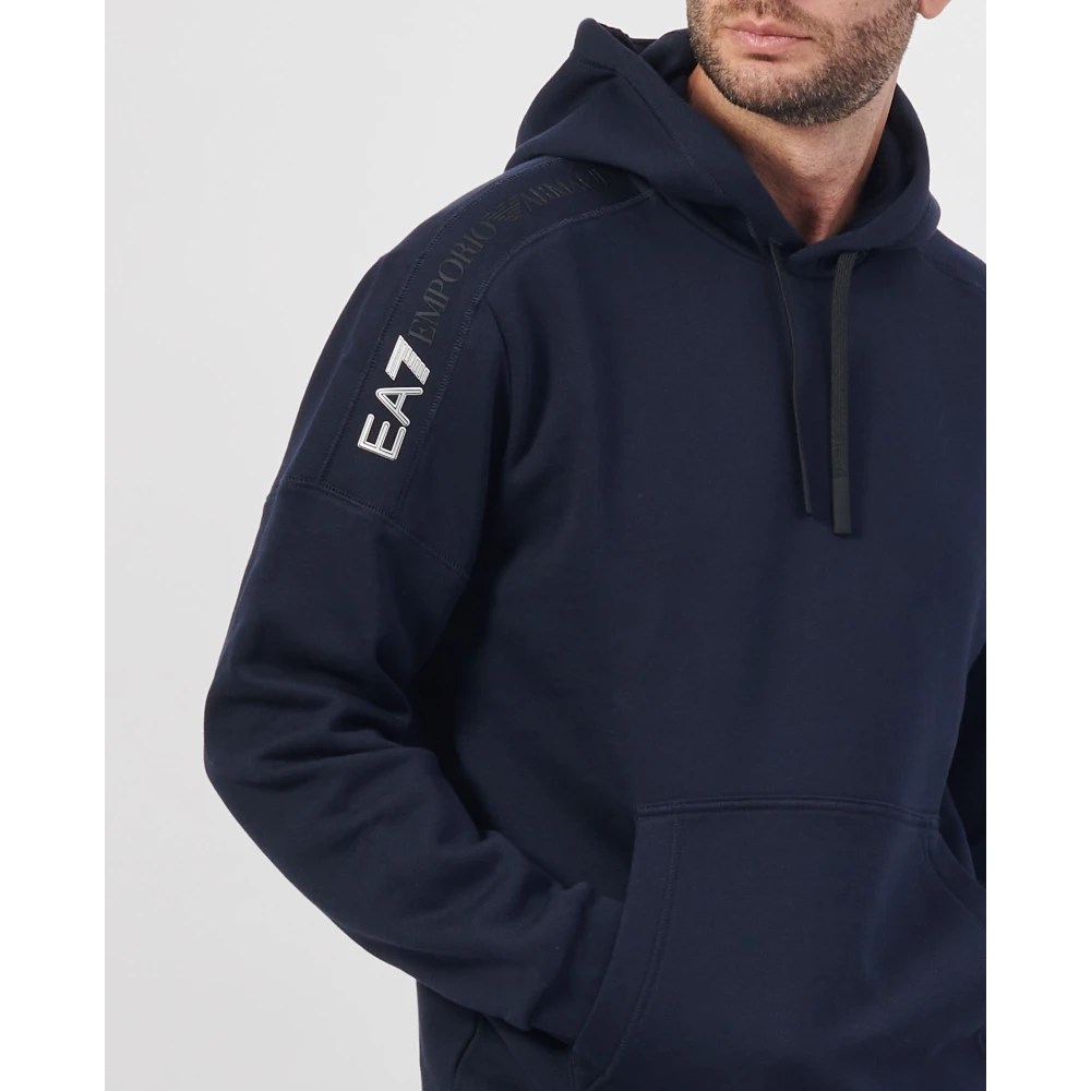 Emporio Armani Blauwe hoodie trui met logo Blue Heren