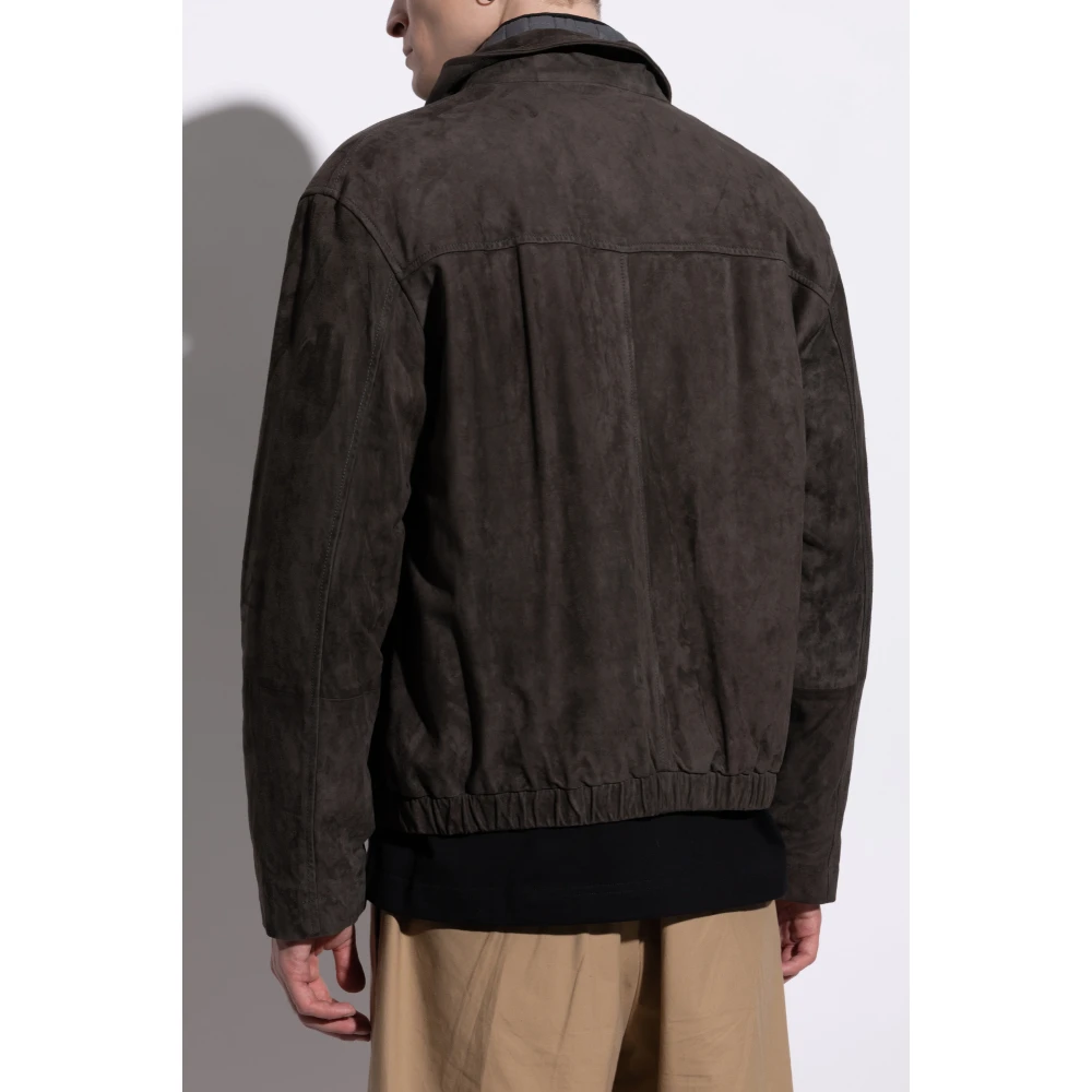 Emporio Armani Suède jas met opstaande kraag Green Heren