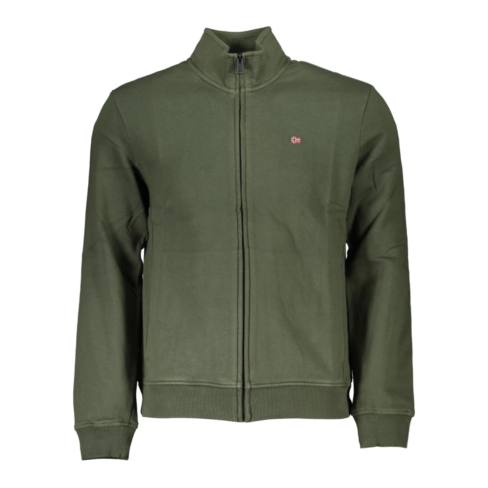 Napapijri Men's Green Zip-Throughs, S, Long Sleeve Zip Sweatshirt Embroidered Logo